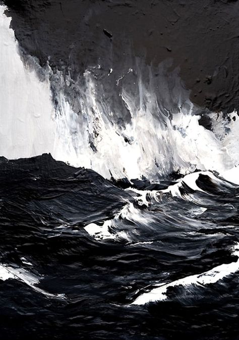 Mesmerized by the raging, unyielding waters in Werner Knaupp‘s paintings – what a master of dark shades, moody layers and textures. Brilliant. No Wave, Hur Man Målar, Black And White Painting, Wow Art, White Art, White Painting, 그림 그리기, Painting Inspiration, Love Art