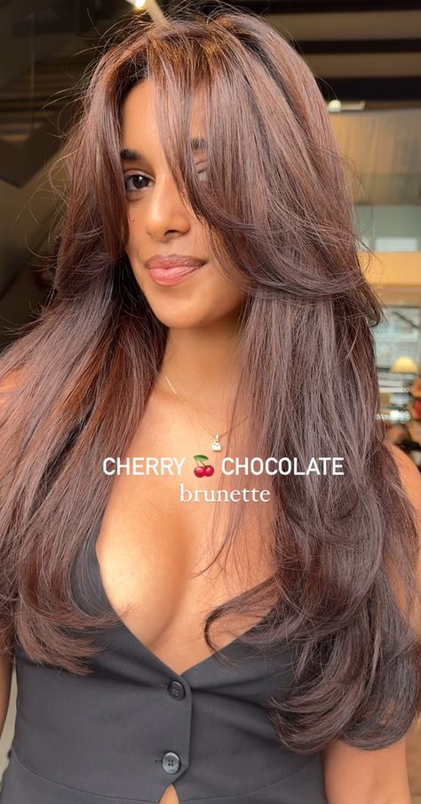 Soft Cinnamon Brown Hair, Red Brown On Black Women, Subtle Auburn Hair Brunettes, Brown Hair Colors On Light Skin, Dyed Hair For Indian Women, Hair Colors For True Winter, Red Brown Hair On Tan Skin, Hair Dye Ideas For Mexican Women, Dark Tinted Hair