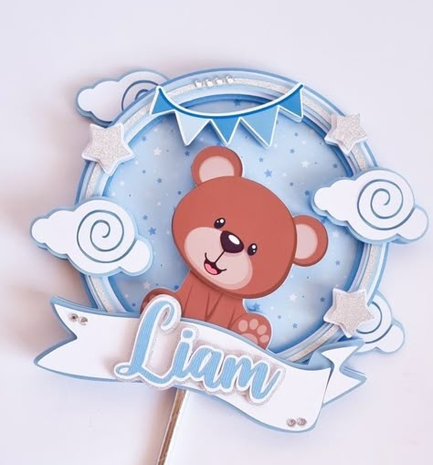 Baby Boy Cake Topper, Sweet 15 Party Ideas, Diy Cake Topper Birthday, Gender Reveal Cake Topper, Bear Cake Topper, 3d Cake Toppers, Paper Party Decorations, Handmade Cake Topper, Baby Shower Deco