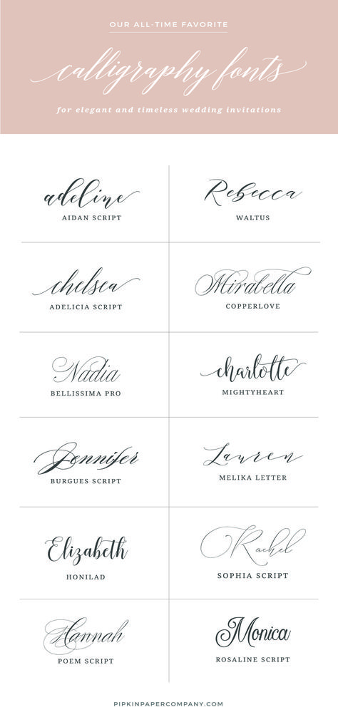 Want to know the secret to DIY wedding invitations that don't look DIY? The font! Here are the best fonts for wedding invitations that won't break the bank. Best Calligraphy Fonts, Fonts For Wedding Invitations, Timeless Wedding Invitations, Wedding Invitation Fonts, Invitation Examples, Invitation Fonts, Diy Invitation, Diy Wedding Invitations, Cricut Fonts