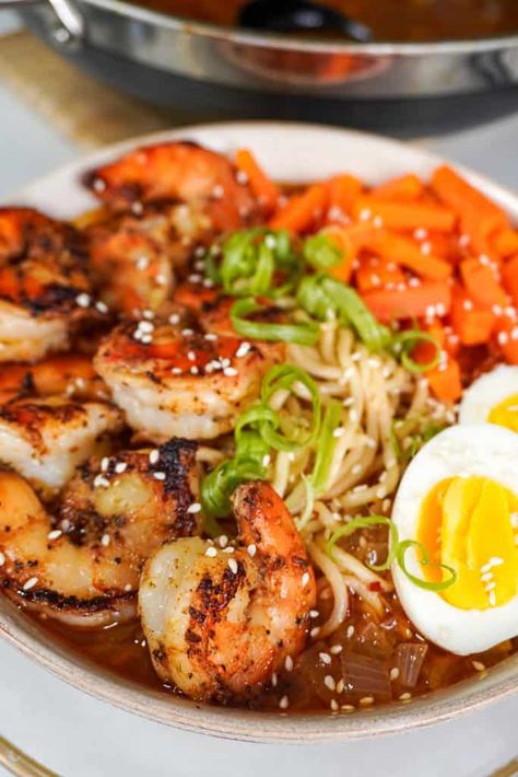 shrimp ramen Shrimp Ramen Noodle Recipes, Shrimp Ramen Soup, Ramen With Shrimp, Shrimp Ramen Recipes, Homemade Ramen Noodles, Shrimp Ramen, Food Asian, Spicy Ramen, Ramen Noodle Recipes