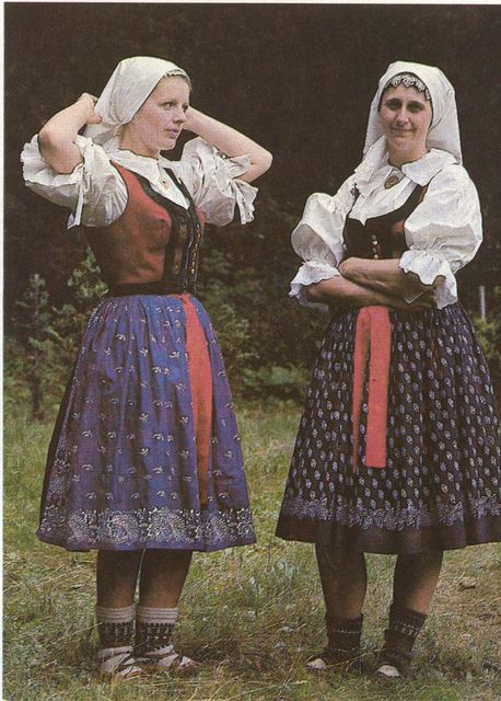 Indigo-print kroj from Czechoslovakia. Source: Lidove umeni. Czech Republic Women, Czech Fashion, Czech Costume, Czech Traditional Dress, Traditional Czech Clothing, Czech Traditional Clothing, Slovak Traditional Clothing, Czech Clothing, Slavic Culture Traditional Clothes