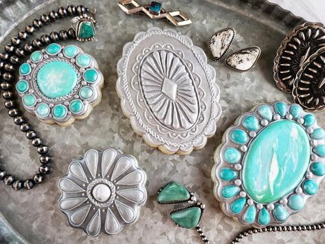 Blue Wedding Cookies, Rodeo Cookies, Western Cookies, Jewelry Cookies, Turquoise Cake, Cowgirl Cookies, Cowgirl Cake, Turquoise Cowgirl, Indian Cookies