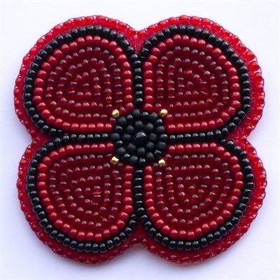 Beaded Poppy Pattern, Beaded Poppies, Christi Belcourt, Metis Art, Beaded Poppy, Poppy Template, Beading Flowers, Beaded Pins, Beaded Projects