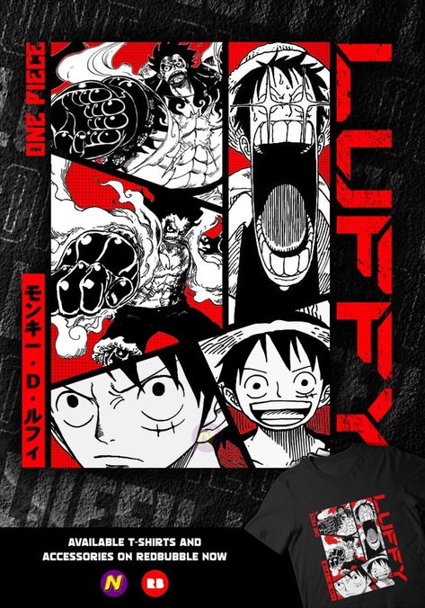 One Piece Luffy T-Shirt One Piece T Shirt Design Anime, Luffy Graphic Design, Manga T Shirt Design, One Piece Tshirt Design Anime, Best Anime T Shirt Design, Anime Print T Shirt, Monkey D Luffy Manga Panel, Luffy Tshirt Design, One Piece Graphic Design