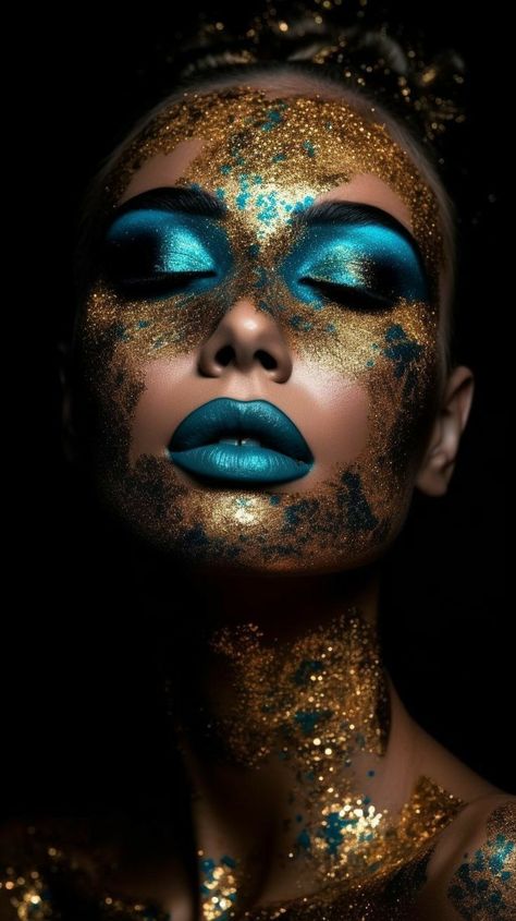 High Fashion Makeup Editorial, Art Eyeshadow, Guard Makeup, Makeup Carnaval, Everyday Eyeshadow, Black Art Ideas, Gold Makeup Looks, Makeup Editorial, Eye Makeup Eyeshadow