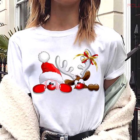 White Christmas T-shirt Gift, White Crew Neck T-shirt For Christmas, Crew Neck T-shirt For New Year Holiday, White Short Sleeve Christmas Top, Crew Neck T-shirt For New Year's Holiday, White Short Sleeve Top For Christmas, New Year Holiday Crew Neck T-shirt, White Casual Christmas T-shirt, Festive White Crew Neck T-shirt