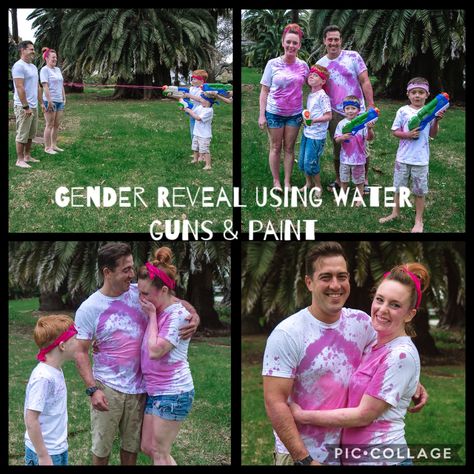 Gender Reveal Water Balloons, Paint Ball Gender Reveal, Water Balloon Gender Reveal, Lake Gender Reveal Ideas, Gender Reveal Ideas Summer, Paintball Gender Reveal, Gender Reveal Paint, Sibling Gender Reveal, Gender Reveal Photo Shoot