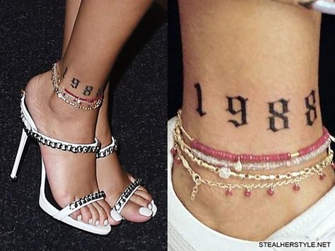 Rihanna's Tattoos & Meanings | Steal Her Style Rihanna Ankle Tattoo, Tattoo Rihanna, Rihanna Hand Tattoo, Rihanna Tattoo, Date Tattoos, Ankle Tattoos For Women, Foot Tattoos For Women, Black Girls With Tattoos, Best Tattoos For Women