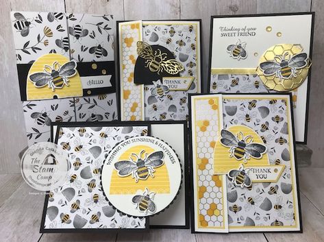 Stamp Camp Glenda Calkins, Cards With Bees, Stampin Up Honey Bee, Bee Stamp, Honey Bee Theme, Designing Tips, Bee Cards, Stampin Up Catalog, Marianne Design