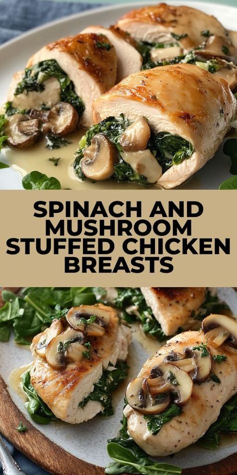 Make dinner a little more exciting with these Spinach and Mushroom Stuffed Chicken Breasts! 🍗🍄 Filled with a savory blend of spinach, mushrooms, and cheese, this recipe delivers a healthy yet indulgent meal. Perfect for weeknights or family dinners. 🌿 👉 Save this Pin to try this stuffed chicken recipe! #StuffedChicken #HealthyDinner #ChickenRecipes #SpinachAndMushrooms #WeeknightMeals #LowCarbRecipes #FamilyDinnerIdeas #EasyChickenRecipes #DinnerInspiration Mushroom And Spinach Stuffed Chicken, Chicken Mushrooms Spinach Recipes, Mushroom Stuffed Chicken Breast, Chicken Spinach Mushroom, Spinach Stuffed Chicken Breast Recipes, Mushroom Stuffed Chicken, Balsamic Chicken Breast, Stuffed Chicken Breast Recipes, Stuffed Chicken Recipe