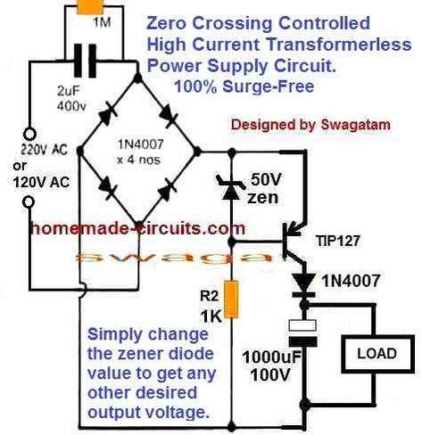 Transformerless Power Supply Circuit, Power Supply Circuit Diagram, Simple Circuit Projects, Circuit Theory, Electrical Engineering Books, Power Supply Design, Basic Electronic Circuits, Circuit Board Design, Electronic Circuit Design