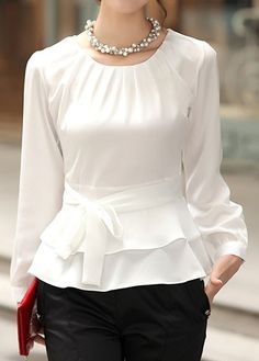 Gaun Koktail, Layered Long Sleeve, Trendy Tops For Women, White Long Sleeve Blouse, Layered Blouse, Fashion Tops Blouse, Elegante Casual, Tie Front Blouse, Women Shirts Blouse