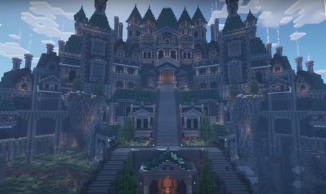 The G-Mansion was Grian's Season 7 main base. It is a grand mansion that is symmetrical around the center. It faces into the jungle towards GoodTimesWithScar's base and MumboJumbo's base. The back is undetailed but complete, as very few hermits would have a reason to view it from this angle. After the HCBBS was revealed to be the Hermit Craft Big Base Swap, ownership of the base was transphered to ZedaphPlays. 1 Features 1.1 Sorting system 1.2 Maps 1.3 Villagers 1.4 Nether Portal 1.5 Farms 1.6 M Hermit Craft Builds, Goodtimeswithscar Builds, Big Base Minecraft, Minecraft Sorting System, Minecraft Big Base Ideas, Hermitcraft Builds, Minecraft Homes, Cuddle Puddle, Minecraft Base