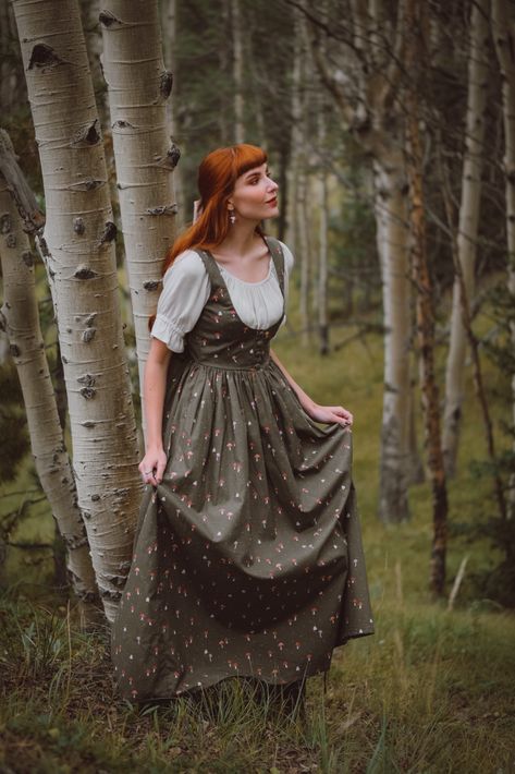 The beautiful and enchanting Mushroom Maiden Bodice Dress from Huckleberry Clothing Co modeled by Tayla @ cozyacademia ... #cottagecore #fairycore #mushroomcore #goblincore #forest #forestcore #cozy #darkacademia #genz #core #mushroom #ecofriendly #sustainableclothing #handmade #womanownedbusiness Hobbit Core, Cottagecore Wardrobe, Mushroom Dress, Dress And Blouse, Forest Mushrooms, Cottagecore Outfits, Cottagecore Fashion, Dark Cottagecore, Feminine Fashion