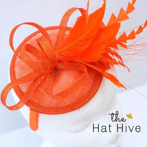 Hair Styles With Hats, Orange Fascinators, Marigold Orange, Sinamay Fascinator, British Wedding, Tie Collection, Plaid Bow Tie, Hat Fascinator, Church Hat