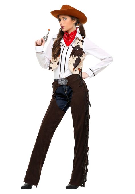 Western Cowgirl Costume, Cowgirl Chaps, Plus Size Costume, Faux Suede Vest, Cowhide Print, Cowgirl Costume, Cowboy Outfits, Western Look, Halloween Costumes For Teens