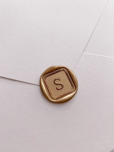 Mini Square Monogram Wax Seal Stamp, Wedding Invitation Wax Seal Stamp, Custom Sealing Stamp, Initials Seal Stamp #simple Single Initial Monogram, Couple Monogram Design, Invitation Wax Seal, Monogram Wax Seal, Wedding Stationary Design, Gold Wax Seal, Wax Seal Stamp Wedding, Jewelry Logo Design, Wax Seal Stamp Custom