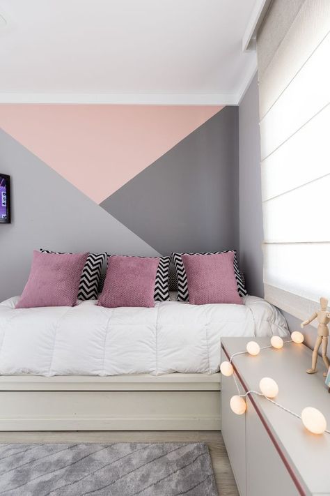 How To Paint A Geometric Accent Wall, Gray Color Bedroom, Bedroom Painting Ideas, Grey Bedroom Colors, Color Bedroom, Bedroom Painting, Bedroom Colour Palette, Girl Bedroom Walls, Bedroom Wall Designs