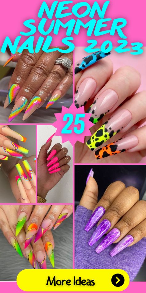 🎨Unleash your summer spirit with these trendy neon summer nails! Fun, bright, hot like the sun, these designs come in all shapes – short, almond, long, stiletto, coffin. Looking for a punch of color? Try pink, orange, green, blue, or yellow in a vibrant ombre! Fancy something more low-key? We've got simple, matte, or French-inspired ideas. And remember, neon isn't just for summer - it's a year-round style statement. Whether you prefer gel or acrylic, let your nails be your canvas! Summer Nails Neon, Vibrant Nail Colors, Beach Nail Art, Neon Acrylic Nails, Neon Summer, Fun Summer Nails, Bright Summer Nails, Long Nail Designs, Vibrant Nails