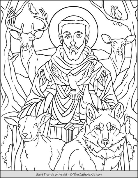 Saint Francis of Assisi Catholic Coloring Page - TheCatholicKid.com St Francis Of Assisi Coloring Page, Catholic Coloring Pages, St Francis Assisi, Saints For Kids, Catholic Symbols, Saint Coloring, Kid Coloring Page, Bible Crafts For Kids, Saint Francis