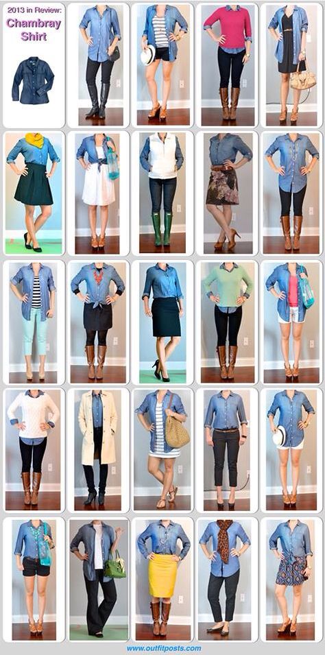 Chambray shirt Mode Ab 50, Mode Tips, Different Outfits, Chambray Shirt, Looks Style, Mode Inspiration, Outfit Posts, Denim Shirt, Different Types