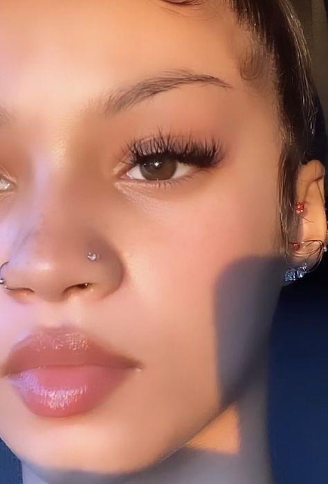 Cute Piercings Face Nose, 2 Nose Percinings On One Side, Two Nose Pericings, Nose Ring And Stud, Nose Peirce, 2 Stud Nose Piercing, Both Sides Of Nose Pierced, Nose Jewelry Aesthetic, Two Nose Piercings On One Side