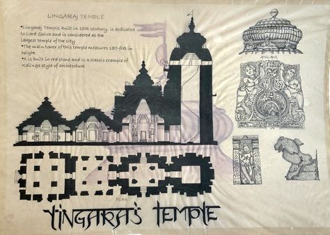 History of Architecture: India Lingaraj Temple_11th century Kalinga style of Architecture. Lingaraj Temple Sketch, Indian Architecture Drawing, Kalinga Architecture, Lingaraj Temple, Architecture Sheets, Bubble Diagram Architecture, Monument Architecture, History Of Architecture, Project Cover