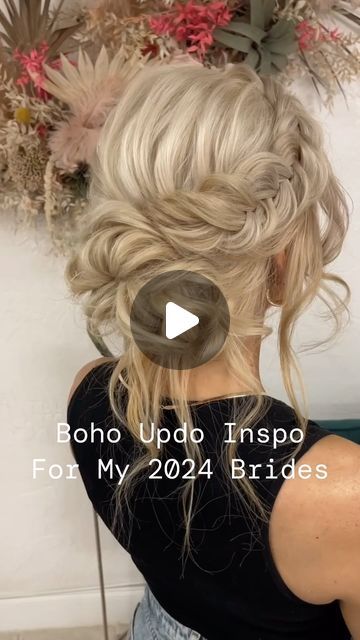 Sara Lopez on Instagram: "Boho Updo Inspo 🤍 Happy Friday! Hope everyone has an awesome weekend! . . . #updo #hairstyle #hairstylist #wedding #bride #bridetobe #weddinghair #bridalhair #messyupdo #sexyupdo" Boho Bride Updo, Beach Hair Updo, Lily Meola, Boho Updo Hairstyles, Boho Updo, Bride Updo, Messy Updo, Updo Hairstyle, Boho Bride