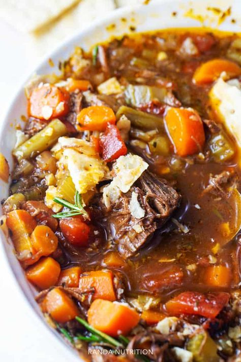 Pot Roast Soup in the Ninja Foodi (Pressure Cooker and Slow Cooker Option) - Randa Nutrition Pot Roast Soup, Roast Soup, Ninja Cooking System Recipes, Leftover Beef, Stir Fry Recipes Chicken, Quick And Easy Soup, Healthy Beef, Ninja Recipes, Peanut Butter Oatmeal