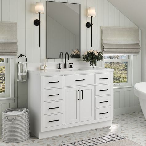 Wildon Home® Shildon 49'' Single Bathroom Vanity with White Quartz Top & Reviews | Wayfair White Quartz Bathroom, Quartz Bathroom, Quartz Vanity Tops, Cape House, Vanity Room, Bathroom Vanity Base, White Quartz Countertop, White Marble Countertops, Vanity Countertop