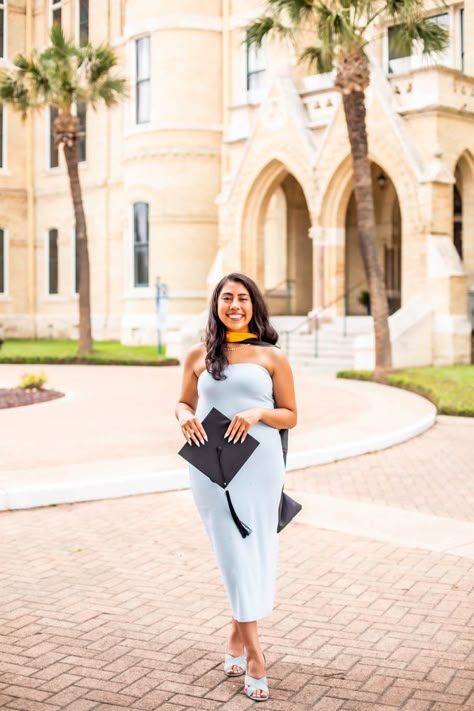 Long Dress Graduation Outfit, Grad Photoshoot Masters, Masters Graduation Dress Ideas, Graduation Dress Masters, Finance Major Graduation Pictures, Master’s Graduation Photoshoot, College Masters Graduation Pictures, Masters Hood Graduation Pictures, Master’s Graduation Pictures