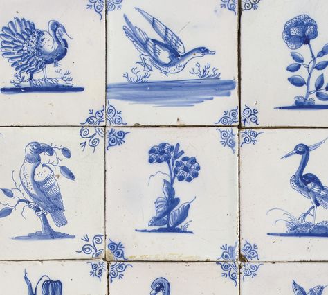 NINETEEN DUTCH DELFT BLUE AND WHITE TILES | MID 17TH CENTURY | birds, All other categories of objects | Christie's Delft Ceramics, Lisbon Tiles, Animal Tiles, Blue And White Tiles, Dollhouse Flooring, Dutch Tiles, Blue Delft, Dutch Delft, Prada Dress