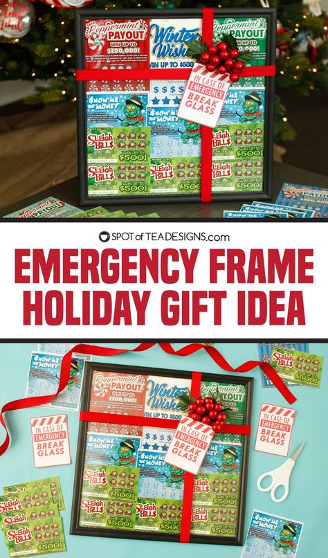 Emergency Frame Gift with NJ Lottery Holiday Games - Spot of Tea Designs Lotto Tickets Gift Ideas, How To Gift Lottery Tickets, Christmas Lotto Ticket Ideas, Lotto Christmas Gifts, Holiday Lottery Ticket Gift Ideas, Lottery Ticket Display Ideas, Lotto Ticket Christmas Gift Ideas, Lottery Ticket Gift Ideas Christmas, Christmas Lottery Ticket Gift Ideas