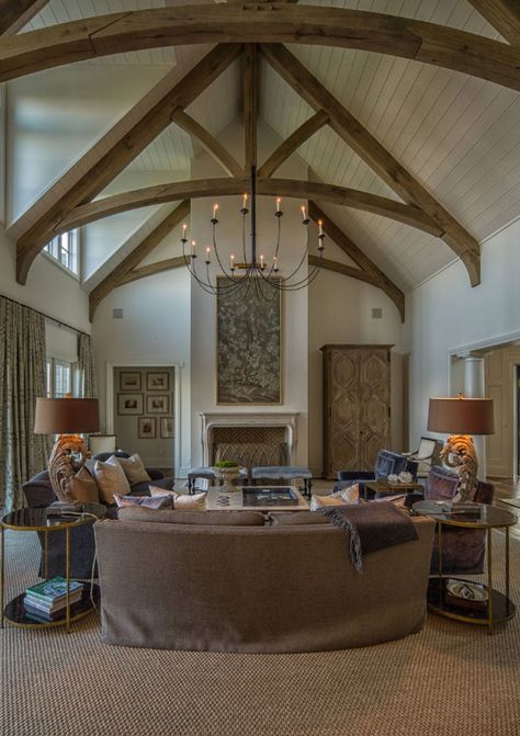 25 Exciting Design Ideas for Faux Wood Beams | Home Remodeling Contractors | Sebring Design Build Timber Frame Living Room, Timber Frame Great Room, Wood Truss, Lodge Room, Shiplap Ceiling, False Ceiling Living Room, Faux Wood Beams, Wood Beam Ceiling, Genius Ideas