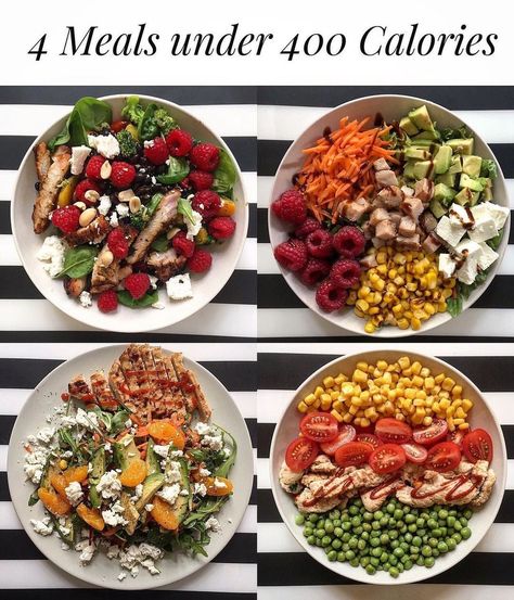 Calorie Guide 📃 on Instagram: “4x Under 400 Calorie Recipes 🙌🙌 by @healthymealsberlin —————————————————————————————————— Hey Foodies, today I am showing you four meals…” Meals Under 400 Calories, Dinners Under 500 Calories, 1500 Calorie Meal Plan, Meals Under 500 Calories, Low Calorie Salad, 400 Calorie Meals, Calorie Recipes, Calorie Meal Plan, Guilt Free Dessert