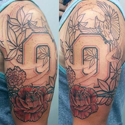 #flower #tattoo #tattoos #ideas #designs #men #formen #menstattooideas Ohio Tattoo Ideas, Ohio State Tattoos, Flower Tattoos For Men, Ohio Tattoo, Ohio State Wallpaper, Sunflower Tattoo Thigh, Sunflower Tattoo Simple, Men Flower Tattoo, State Tattoos