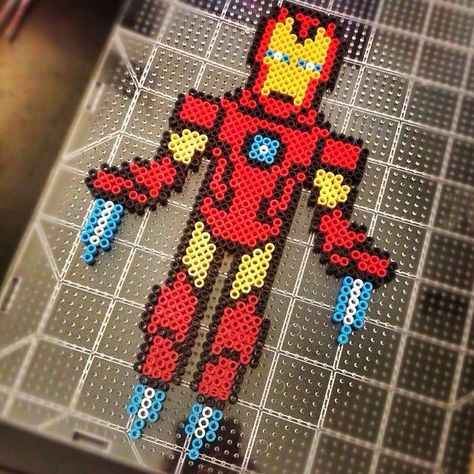 Iron man perler beads Avengers Perler, Nerdy Perler Beads, Nerd Crafts, 3d Perler Bead, Art Perle, Perler Art, Hama Beads Design, Diy Perler Beads, Iron Beads