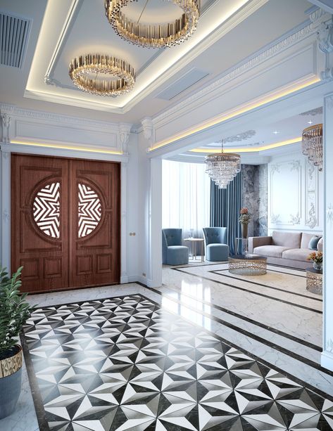 Luxury Neoclassical Palace Interior Design | Comelite Architecture Structure and Interior Design | Media - Renders - 10 | Archello Arabian Palace, Marble Flooring Design, Aesthetic Interior Design, Floor Pattern, Drawing Room Decor, Classical Interior, Neoclassical Interior, Palace Interior, Hall Interior Design