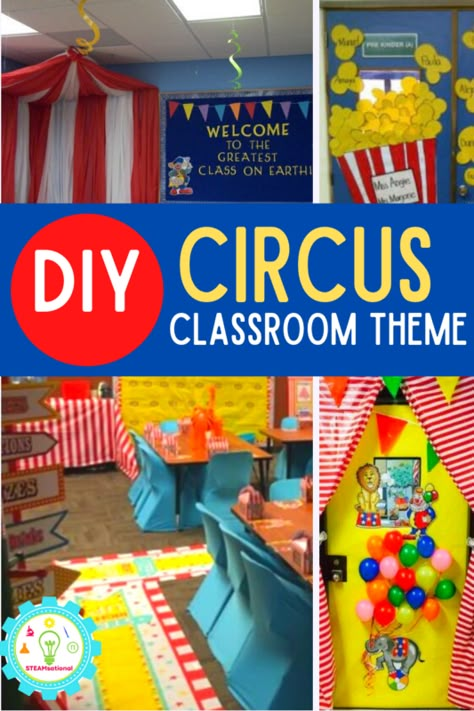 Circus Theme Day At School, Preschool Carnival Decorations, Circus Theme Preschool Decorations, Circus Theme Hallway Decorations, Carnival Theme Diy Decorations, Circus Theme Classroom Bulletin Boards, Circus Daycare Theme, Circus Theme For Classroom, Circus Theme Dramatic Play