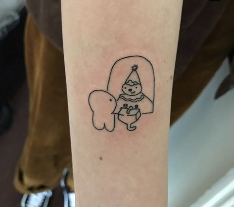 Silly Clown Tattoo, Tiny Clown Tattoo, Ok Computer Tattoo, Clown Tattoo Simple, Cute Clown Tattoo, Computer Tattoo, Silly Tattoos, Tattoo Chart, Stick And Poke Ideas