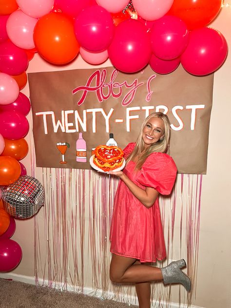 21st Birthday Orange Theme, Birthday Party Theme Women, Shotbook Themes 21st Birthday, 21st Birthday Cocktails, Shotbook Themes, 21st Birthday Ideas Pink, 21st Birthday Outfits Casual, 21st Birthday Theme Ideas, 21st Birthday Backdrop Ideas