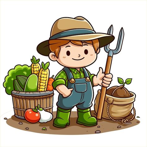 Vector Illustration of Farmer Boy | Premium AI-generated vector Farmer Oc, Farmer Clipart, Farmer Cartoon, Farmer Illustration, Zero Hunger, Farmer Boy, Project Work, Logo Psd, Free Business Card Mockup