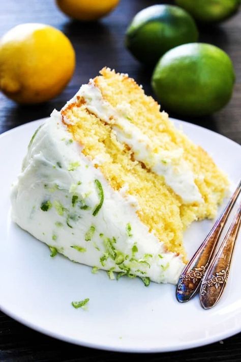 This LEMON LIME LAYER CAKE is just perfect for spring and summer. This gorgeous cake has layers of lemon cake frosted with a lime buttercream. Lemon Lime Cake, حلويات عربية, Lemons And Limes, Lime Cake, Summer Cakes, Köstliche Desserts, Homes And Gardens, Savoury Cake, Lemon Cake