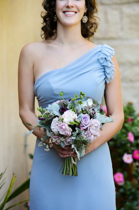 Wedding Centerpieces Rustic, Purple Bridesmaid Bouquets, Prom Flowers Bouquet, Centerpieces Rustic, Light Blue Bridesmaid Dresses, Prom Bouquet, Rustic Bridesmaids, Wedding Color Pallet, Purple Bridesmaid