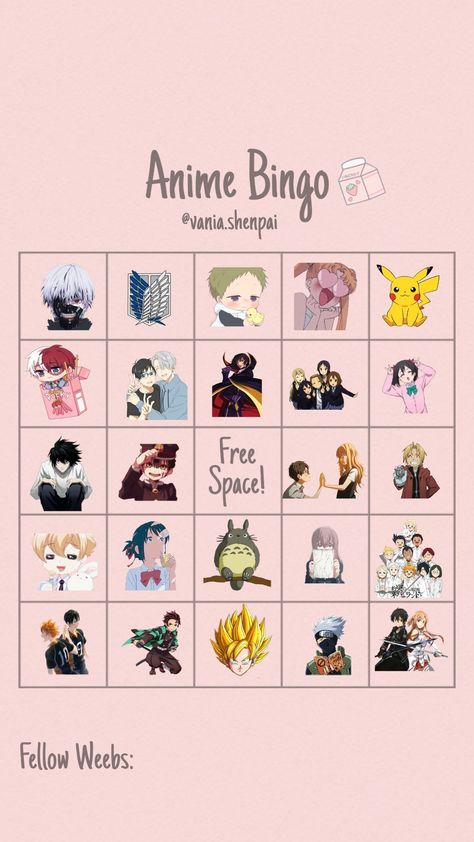 Insta: _myono (name change) Pinterest: Amateur Otaku Anime Group Names Ideas, Anime Templates Instagram, Anime Name Ideas, Pinterest Activities, Anime Bingo, Group Names Ideas, Anime Club, Teen Library, Bingo Template