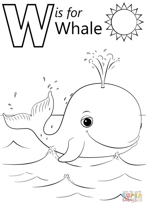 Whale Printable Free, Whales Coloring Pages, W Is For Whale Craft, Letter W Coloring Page Free Printable, W Is For Craft, Abc Coloring Pages Free Printable, W Is For, Whale Coloring Pages Free Printable, W Coloring Page