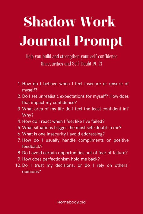 Shadow Work Journal Prompt, Future Confidence, Personal Growth, Self-Acceptance and Empowerment, Comparison, Social Pressure, Insecurities, Self-Doubt, Childhood, Early Experiences, build confidence, Journal entries, journaling writing prompts, journal ideas, shadow work questions, shadow work spiritual, shadow work prompts journal, that girl, it girl, clean girl, level up, cherry red, fall girl, self care, self improvement tips, glow up, personal growth plan #KreasiCanvaPinterest Birthday Journal Prompts, Shadow Work Questions, Confidence Journal, Work Questions, Writing Prompts Journal, Birthday Journal, Girl Self Care, Shadow Work Prompts, Shadow Work Spiritual