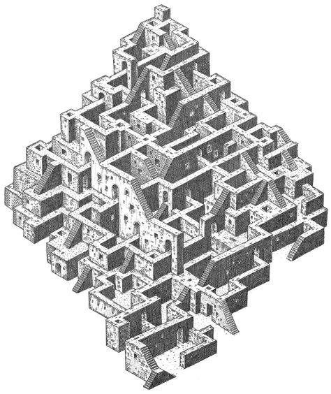 Maze Drawing, Escher Art, Art Emotions, Isometric Drawing, Tower Of Babel, Mc Escher, Isometric Art, Dungeon Maps, Perspective Drawing