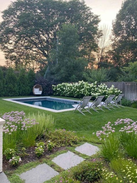 Backyard Design With Pool, Life On Cedar Lane, Pool Inspiration, Limelight Hydrangea, Backyard Pool Designs, Outdoor Retreat, Inground Pools, Serena & Lily, Lush Greenery